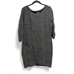 Tacera Elegant Black and Gray Striped Long Sleeve Dress